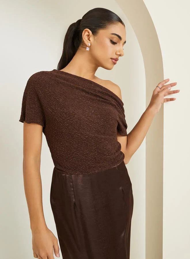 Styli Brown Women Brown Asymmetric Neck Knit Top for Women | Best Price UAE